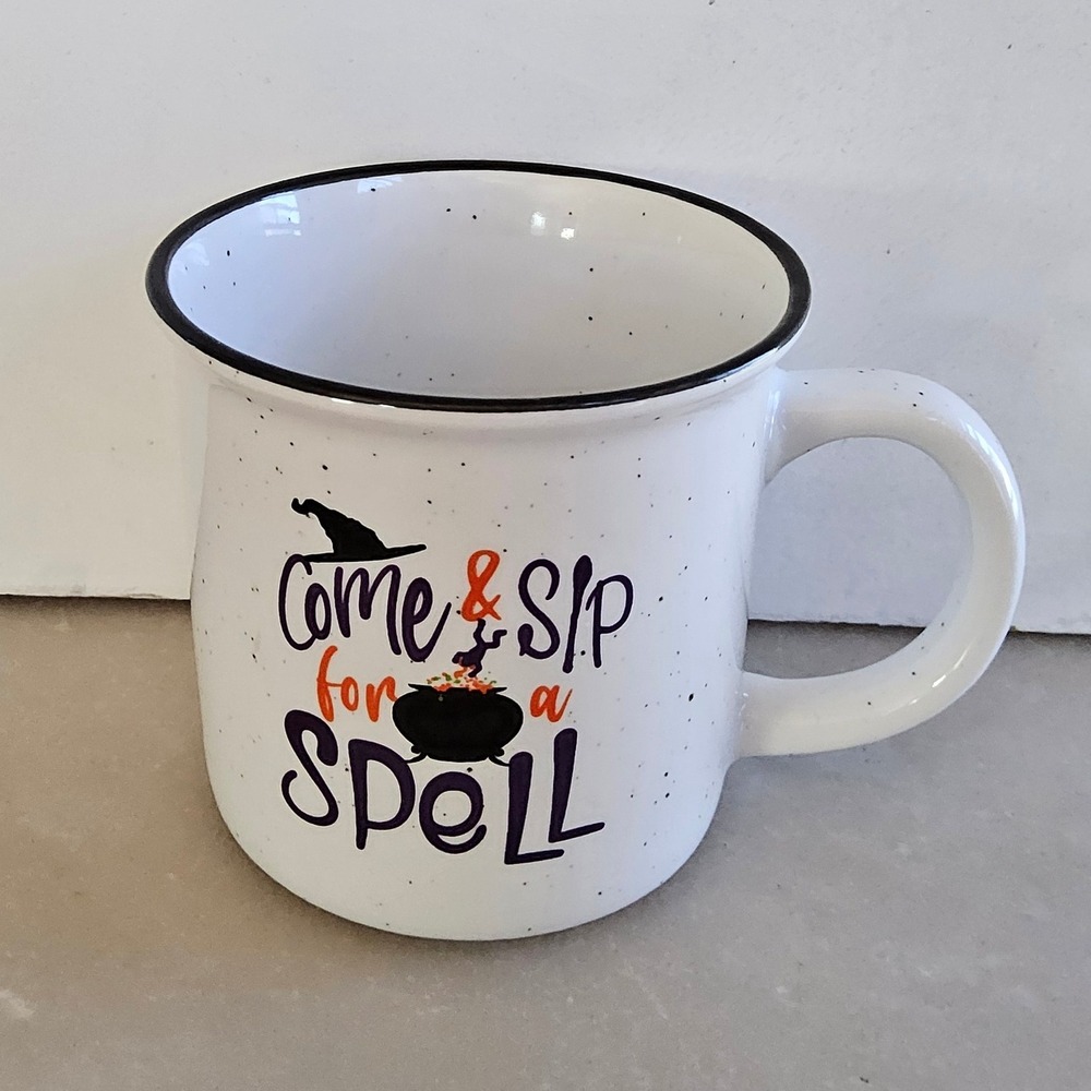 Halloween Coffee Mug SCM Home‎ Come & Sip for a Spell Black Speckled Cup